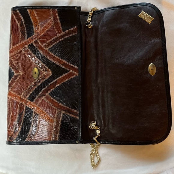 Vintage Bags By Varon, Snakeskin Brown Black Shoulder Bag - Picture 10 of 12
